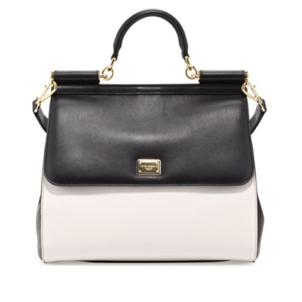 Miss Sicily Bicolor Medium Satchel Bag, Black/White